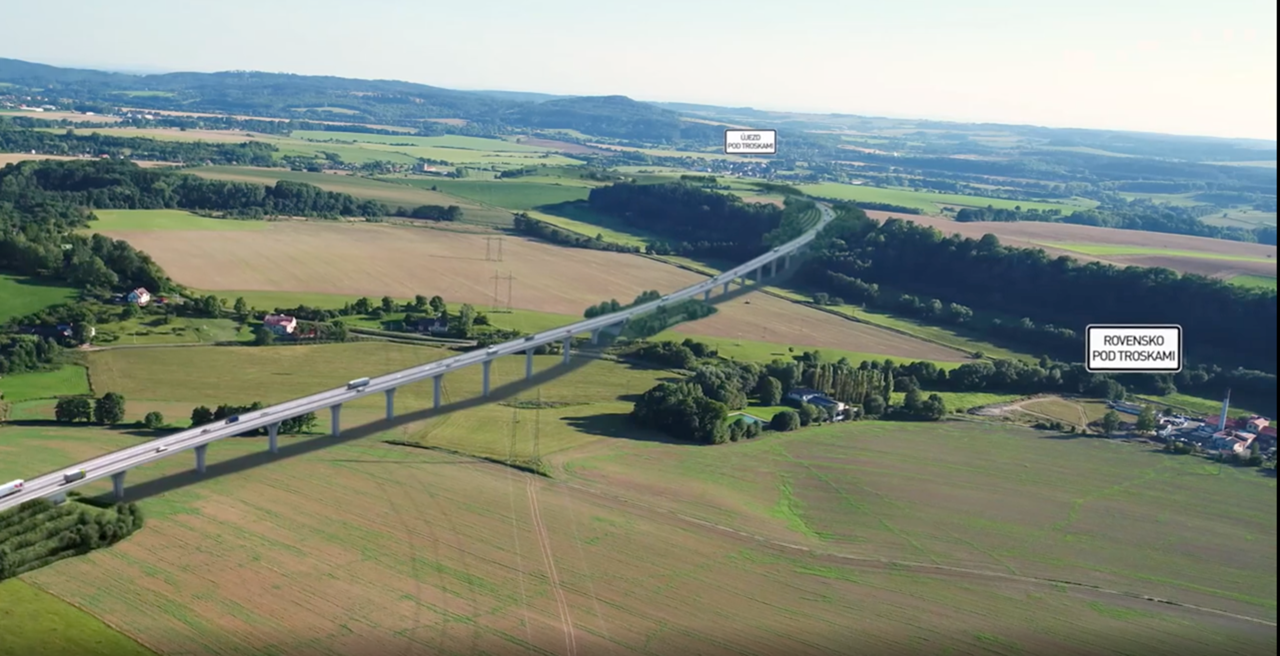 Plánovaná mostní estakáda u Rovenska pod Troskami 